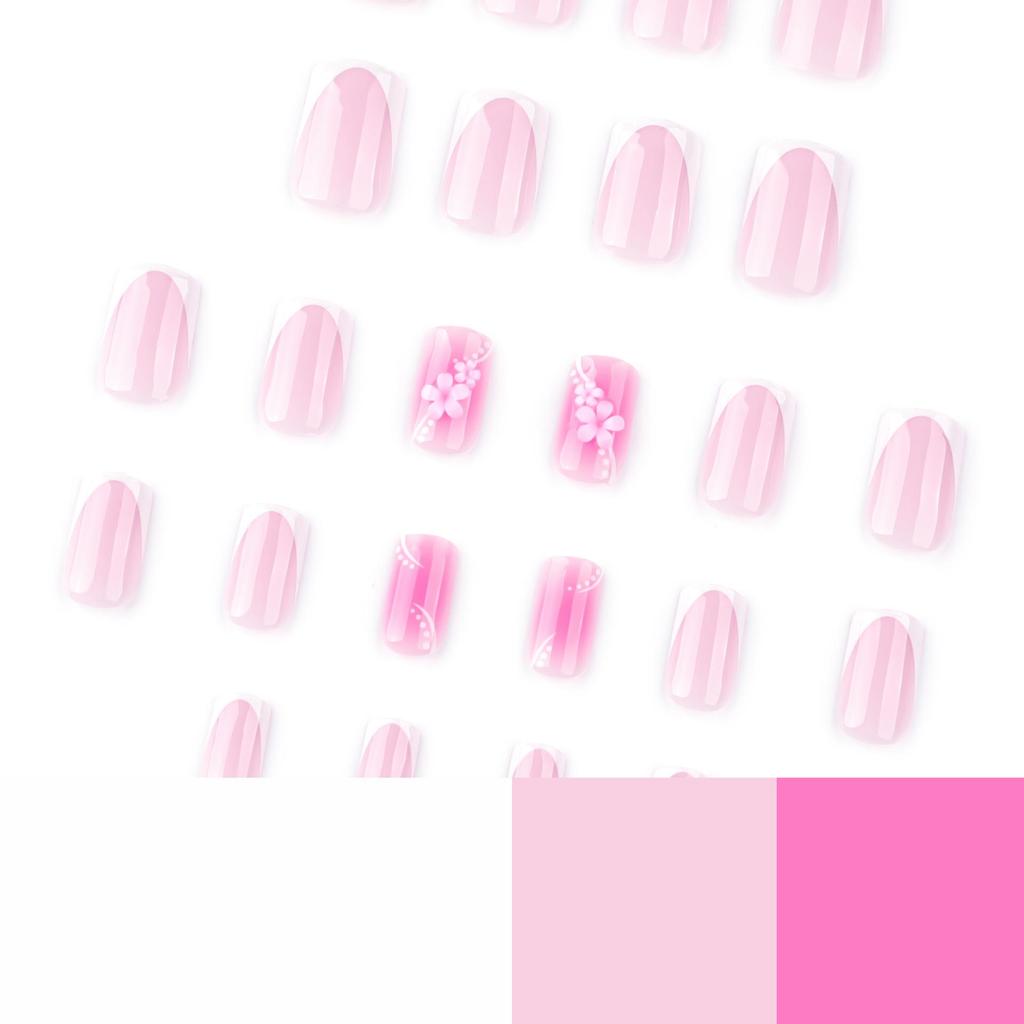 French Summer Floral White Press-On Nails - Short Square Tips for Nail Art
