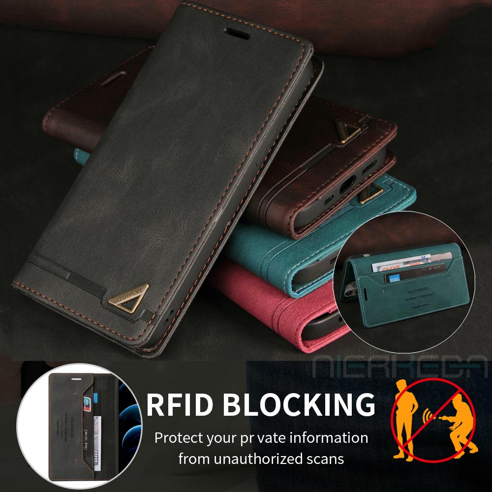 Leather Case For Samsung A14 A34 A54 A13 A33 A53 A55 A17 A07 A36 A06 A26 A16 A56 Anti-thef RFID Flip Cover Galaxy A52 A32 A12