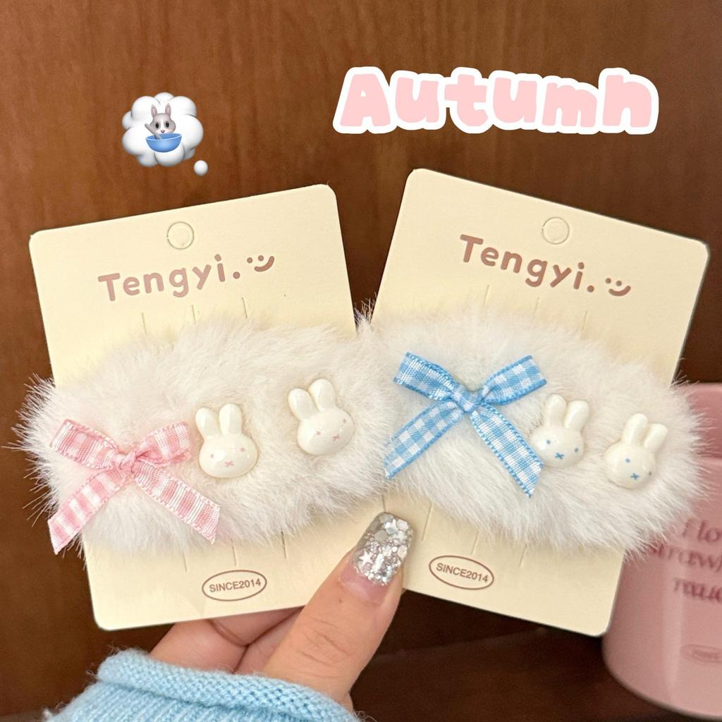 New Autumn/Winter Bow Plush Rabbit Fur Hair Clip - Sweet Girlish BB Clip
