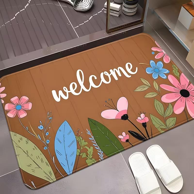 Spring Door Mat Hello Spring Flower Tulip Pattern Entrance Rug Modern Home Indoor Outdoor Decor Soft Non-Slip Welcome Carpet