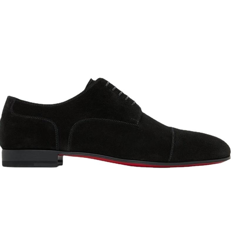 New Red Sole Men Shoes Black Flock Derby Shoes Breathable Lace-up Handmade Men Shoes  Chaussures Pour Hommes
