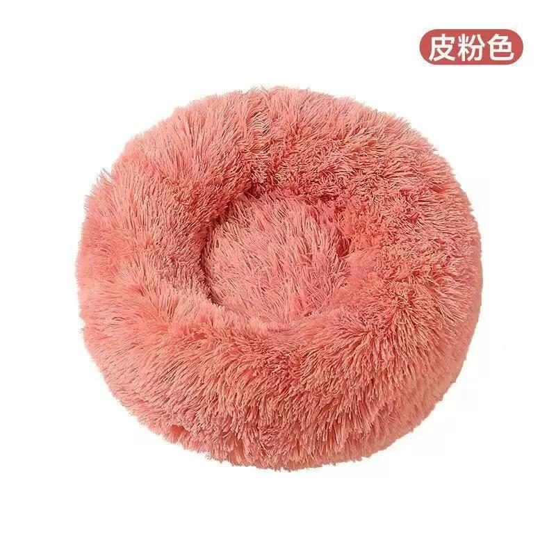 Plush Pet Bed Warm Dog Bed Cat Bed Winter Dog House Cat House Soft Cozy Round