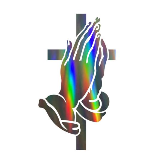 Praying Hands Religious Decal Vinyl Rear Window for Car Gradient Crucifix Sticker