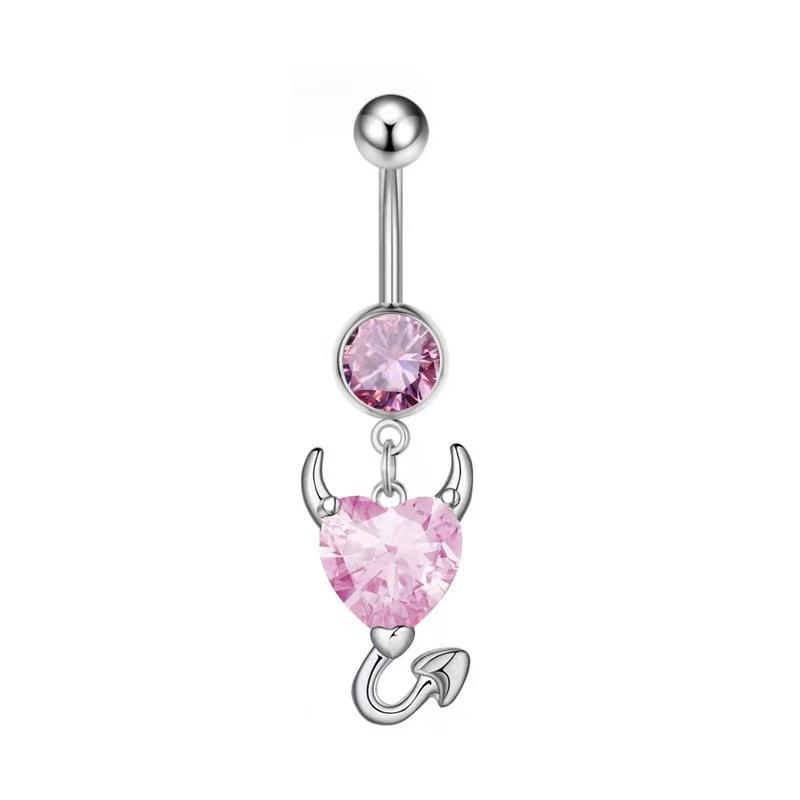 1PC Pink Color Series Crystal Belly Button Rings Snake Flower Heart Belly Ring for Women Stainless Steel Dangled Navel Piercing