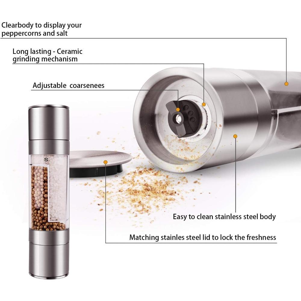 Stainless Steel Salt and Pepper Grinder 1 In 1 Adjustable Coarseness Spice Mill for Kitchen Outdoor Barbecue Kitchen Utensils