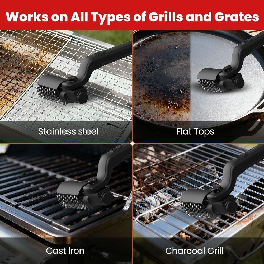 Stainless Steel Electric Wireless Rotary Grill Brush 3-Speed 180° Adjustable Wireless Grill Brush with Gloves BBQ Cleaner Brush