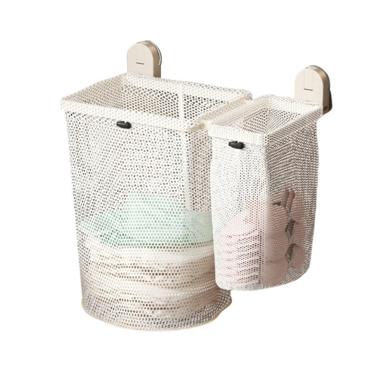 Easy Install Suction Cup Laundry Basket Foldable Mesh Storage Modern Styles Bathroom Organizer Holds Bulk Clothes