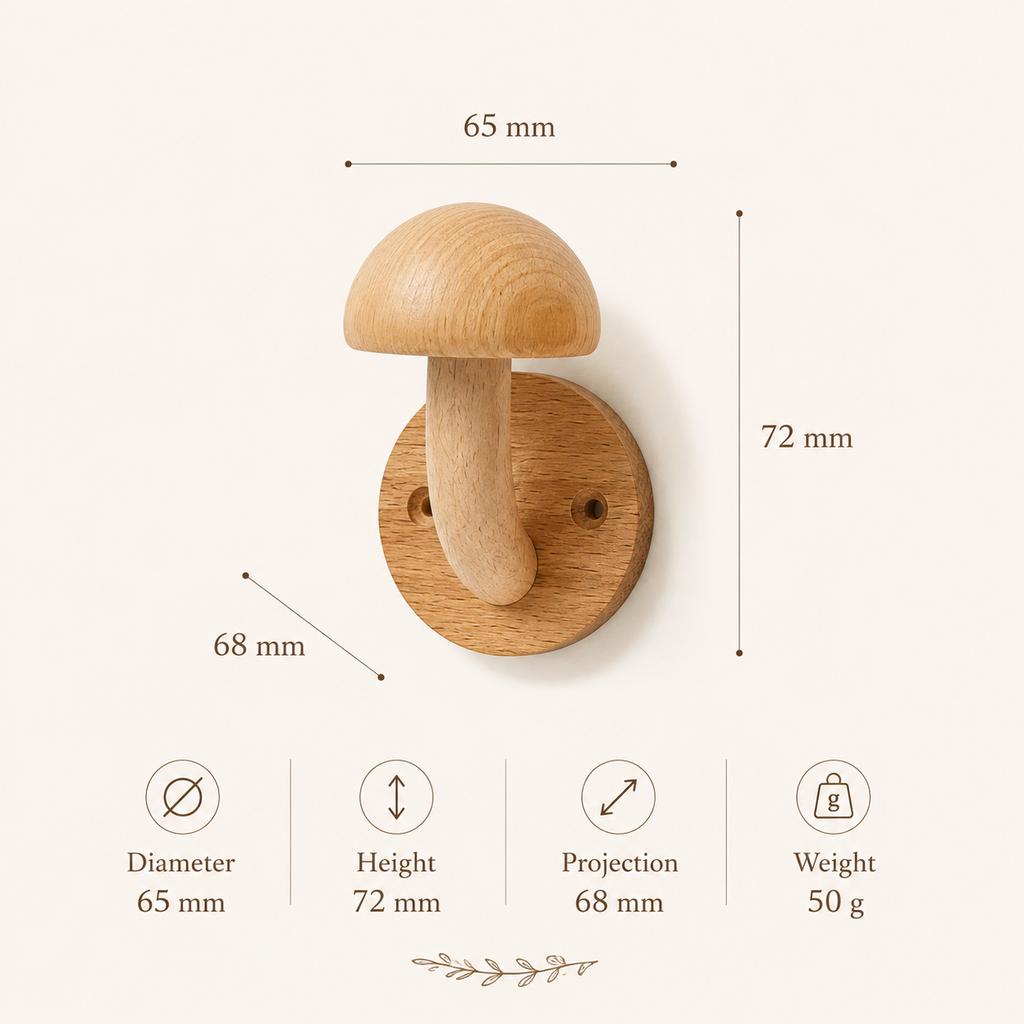 4PCS Wooden Mushroom Wall Hooks Set | Handmade Beech Wood Decorative Coat Hooks for Bathroom, Bedroom & Entryway