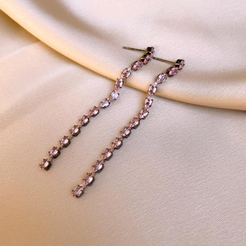 Silver Needle European and American Zircon Square Geometric Tassel Earrings Earrings Long Niche Design Earrings