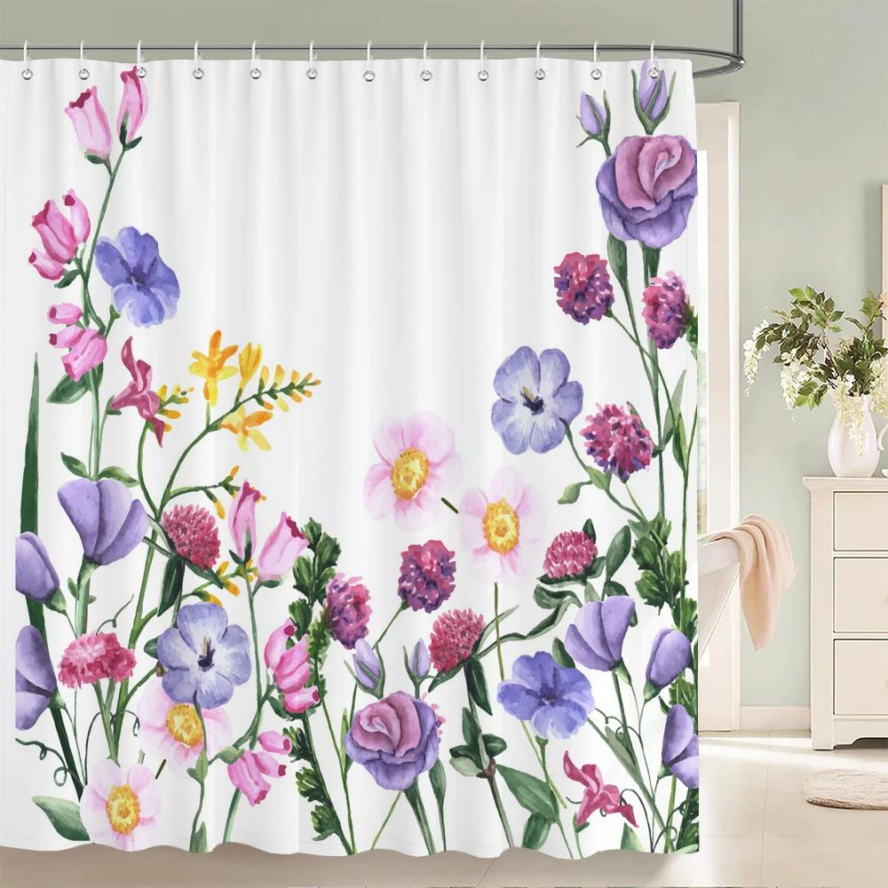 240x180cm Bathroom Waterproof Shower Curtain Beautiful Flower Plant Leaves Printing Polyester Home Decoration Curtain With Hook
