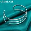 925 Sterling Silver Three Curve Bangles Bracelet For Women Fashion Wedding Engagement Charm Jewelry