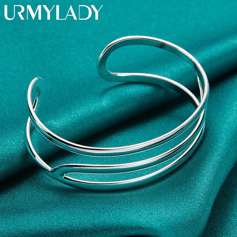 925 Sterling Silver Three Curve Bangles Bracelet For Women Fashion Wedding Engagement Charm Jewelry