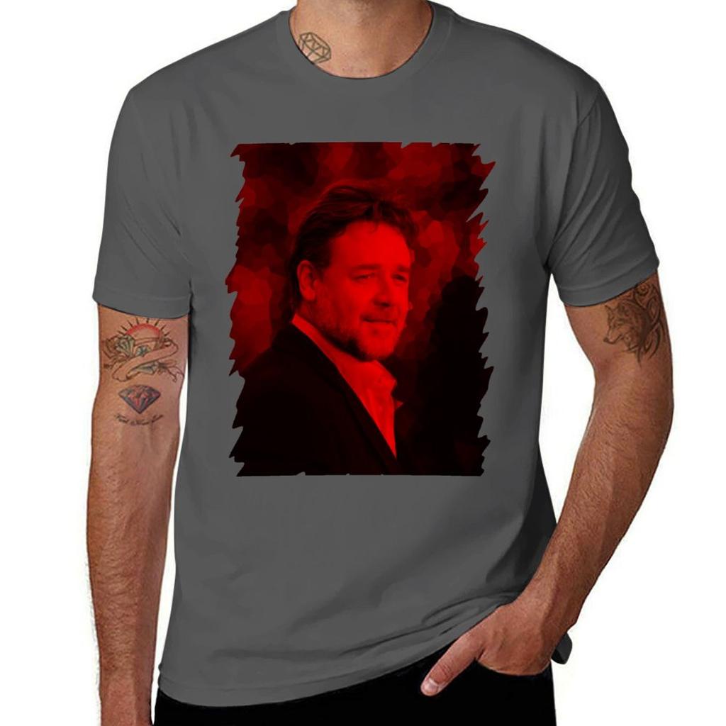 Russell Crowe Celebrità (Posa dal vivo) T-shirt Stile Retrò Stampa Top Casual