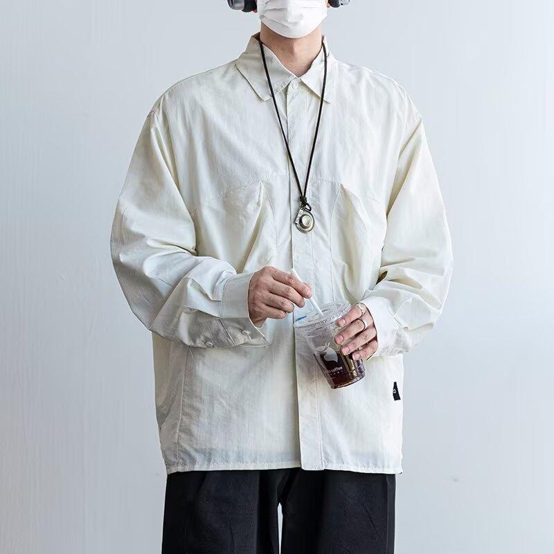 

Qiaoyishan Outdoors Commute Solid Color Workwear Large Pocket Shirt Casual All-Matching Mens Autumn Shirt Coat Fashion 2XL абрикосовый