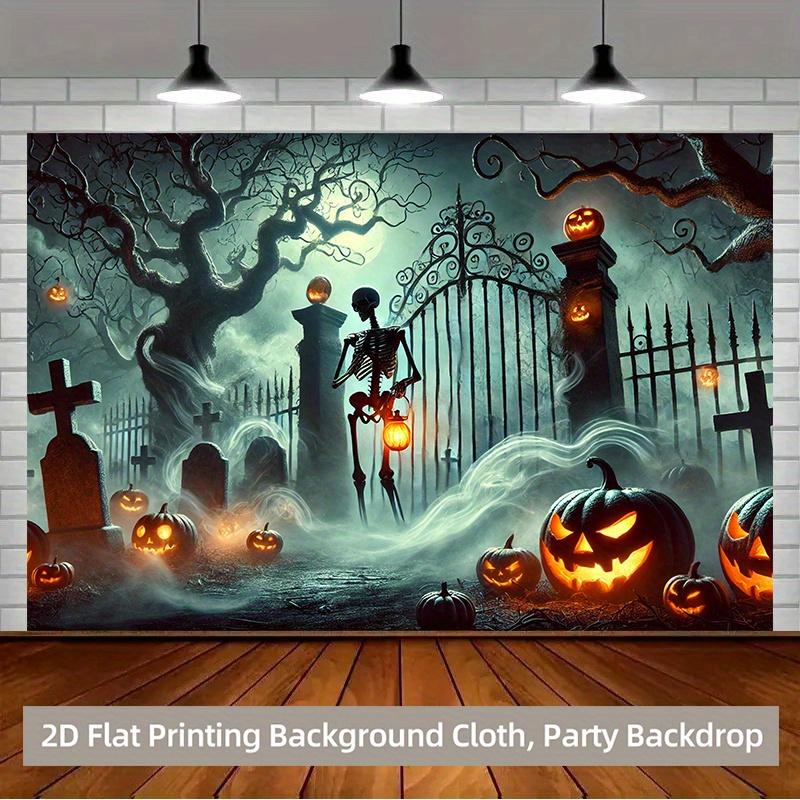 1 Piece of 2D Background Fabric, Polyester Background Fabric for Halloween Pumpkin Cemetery scene.PMJ