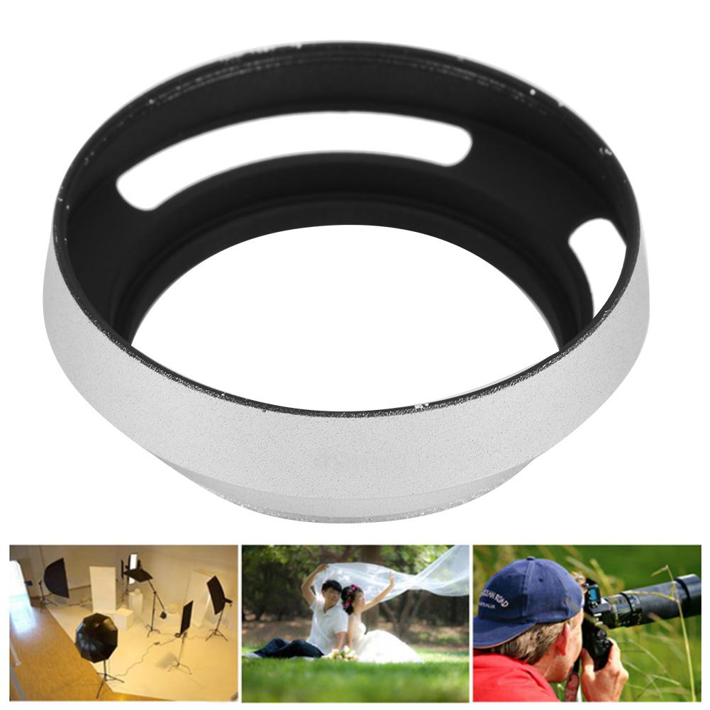 Universal Aluminium Alloy Portable Hollow Camera Bevel Lens Hood Shade Silver52mm