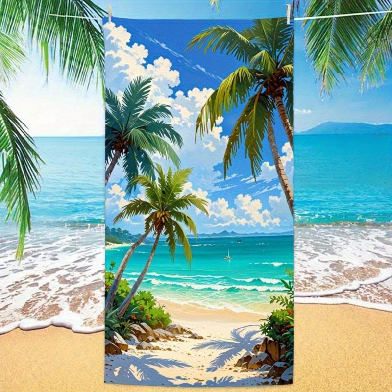 Newest Beach Towel Tropical Palm Tree Clear Sea Beach Scenery Print Beach Towel Summer Vacation Bath Towel Quick Dry Towel