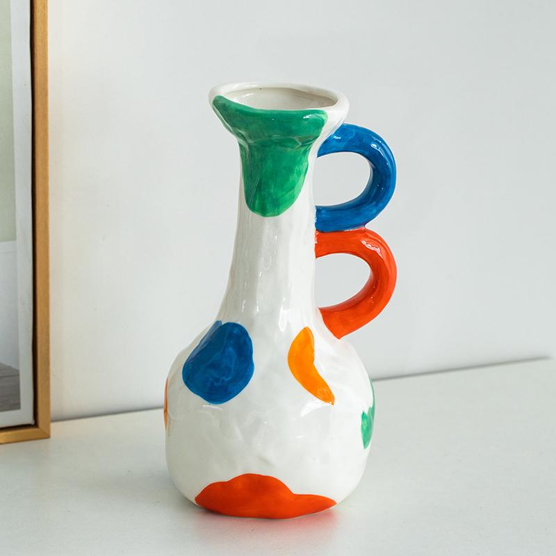 Handmade painted ceramic vase hotel exhibition niche flower ware Creative ceramic decorative vase Flower Arrangement Decoration