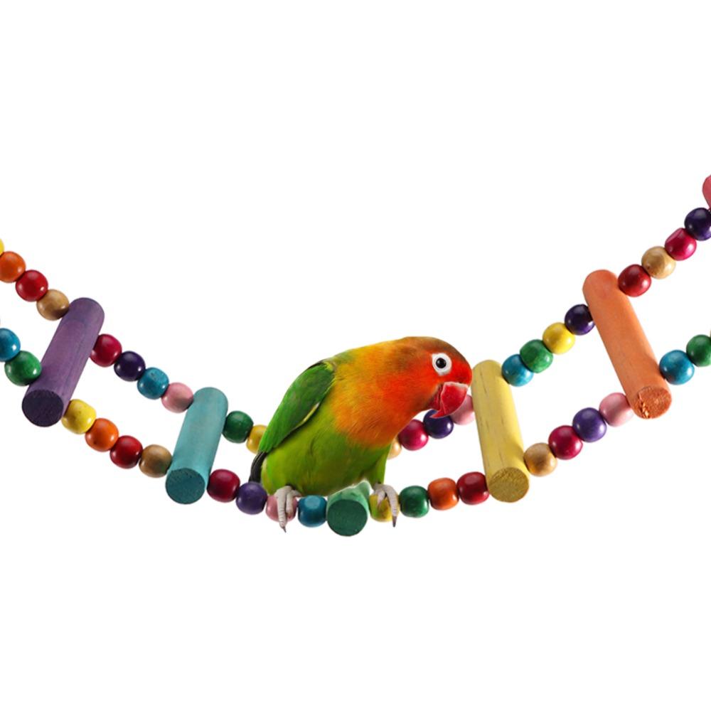Colorful Beads Parrot Climbing Ladder Natural Wood Parakeet Swing Toy Wood Bead Toy  For Parakeets