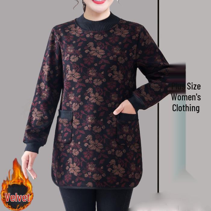

Thickened Winter Mid-Length Fashionable Warm Shirt for Middle-Aged & Elderly Mothers - Plush, Age-Reducing, Large Size Base Layer 3XL красный