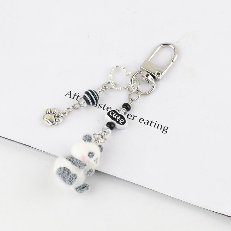 Cute Cartoon Flocking Panda Phone Lanyard  Panda Keychain Mobile Phone Chain Lovely Bag Pendant Couple Keyring