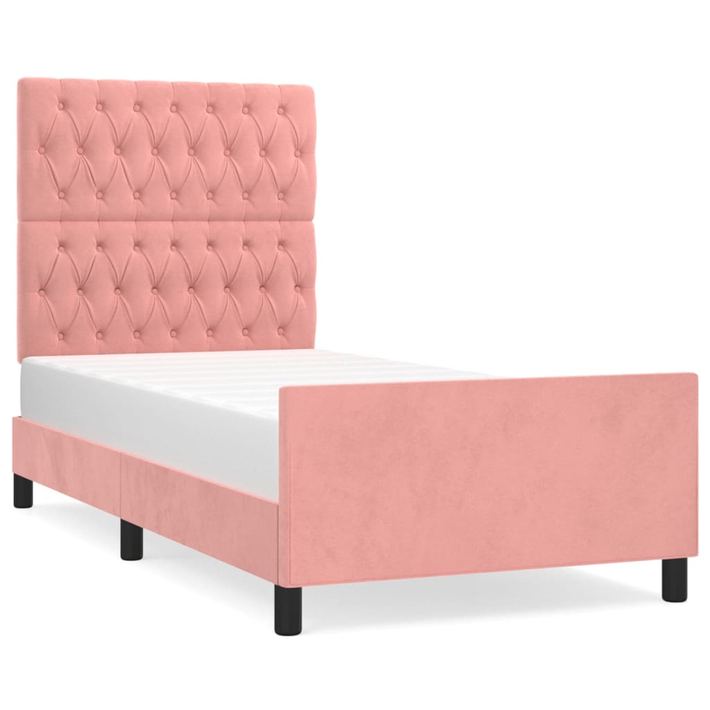 Pink Velvet Bed Frame with Headboard 90 x 190 cm
