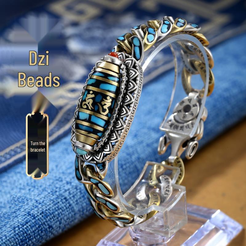 Six-Syllable Mantra Nine-Eyed Dzi Bead Bracelet: Luck-Changing Trendy Accessory for Men & Women