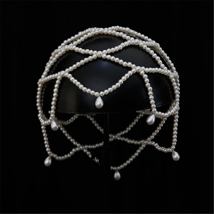 Unique Handmade Pearls Hat Hollows Out Headpiece Elegant Bride Hair Ornaments Women Hair Styling