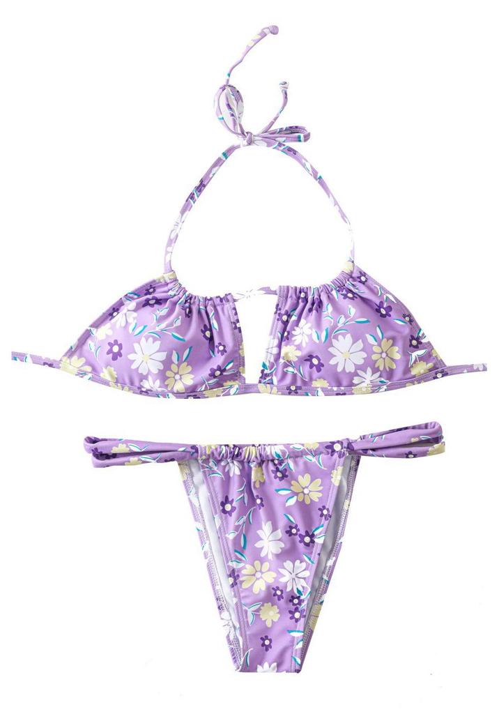 Women's Floral Print Push-Up Bikini with Tie-Up Straps and Padded Cups