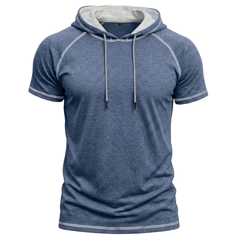 Men’s Shirts Short Sleeves Hooded T-shirts Fitness Tops Summer Casual Wear Pullover Hoodie