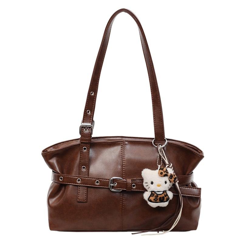 

Retro large-capacity tote bag women s 2025 new autumn and winter leisure niche shoulder bag commuter armpit bag коричневий