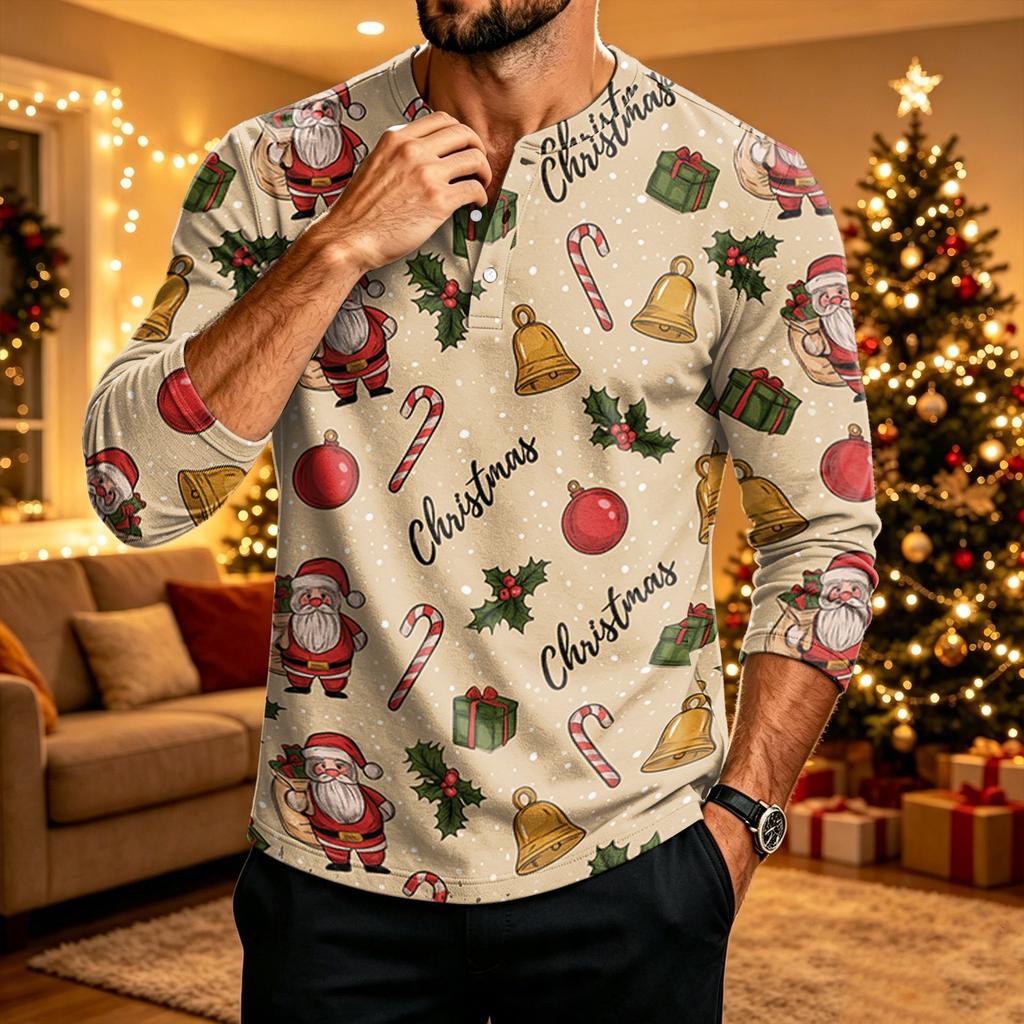 Men's Christmas Printed Long Sleeve Shirt
