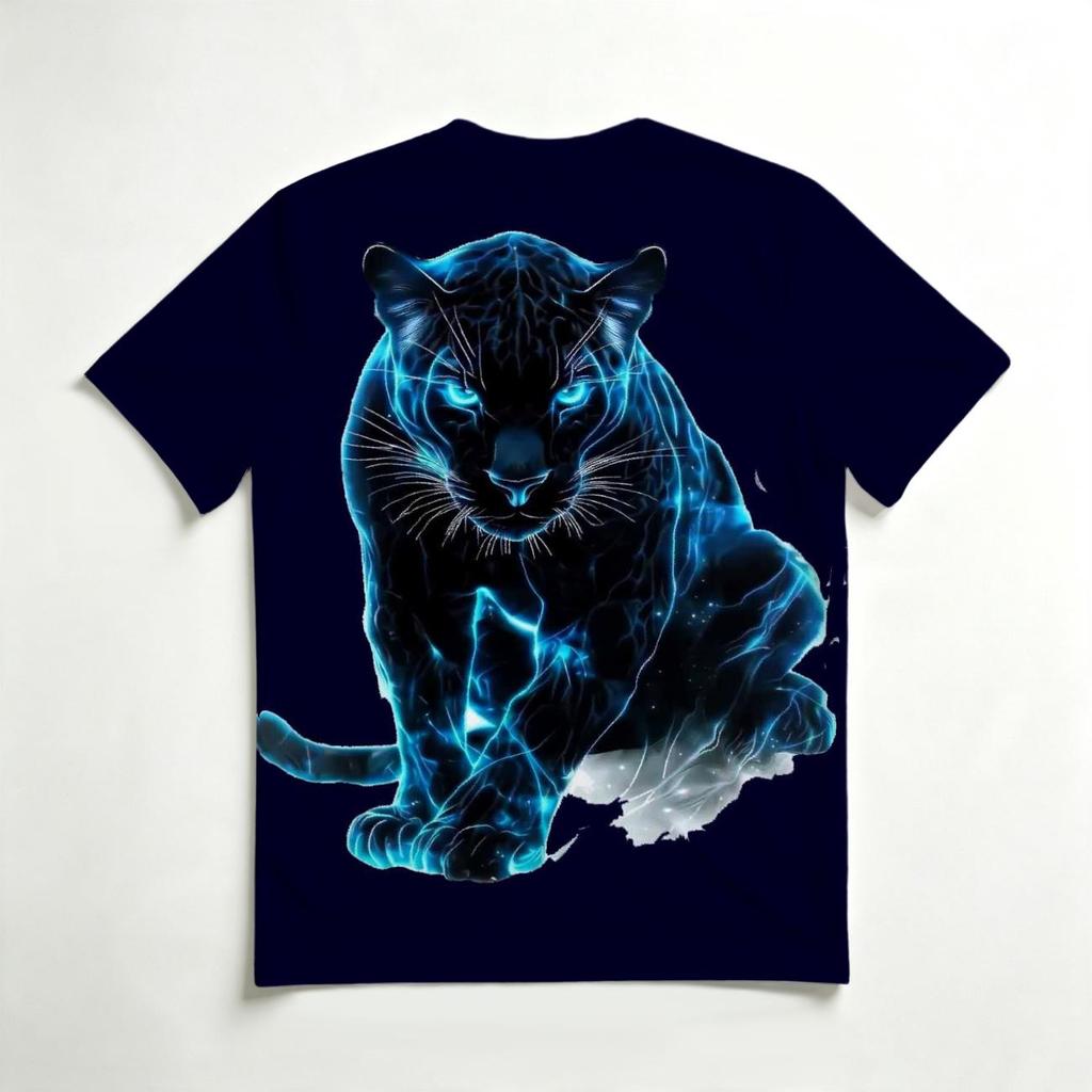 Neon Blue Panther 3D All Over Print Men's Crew Neck T-Shirt
