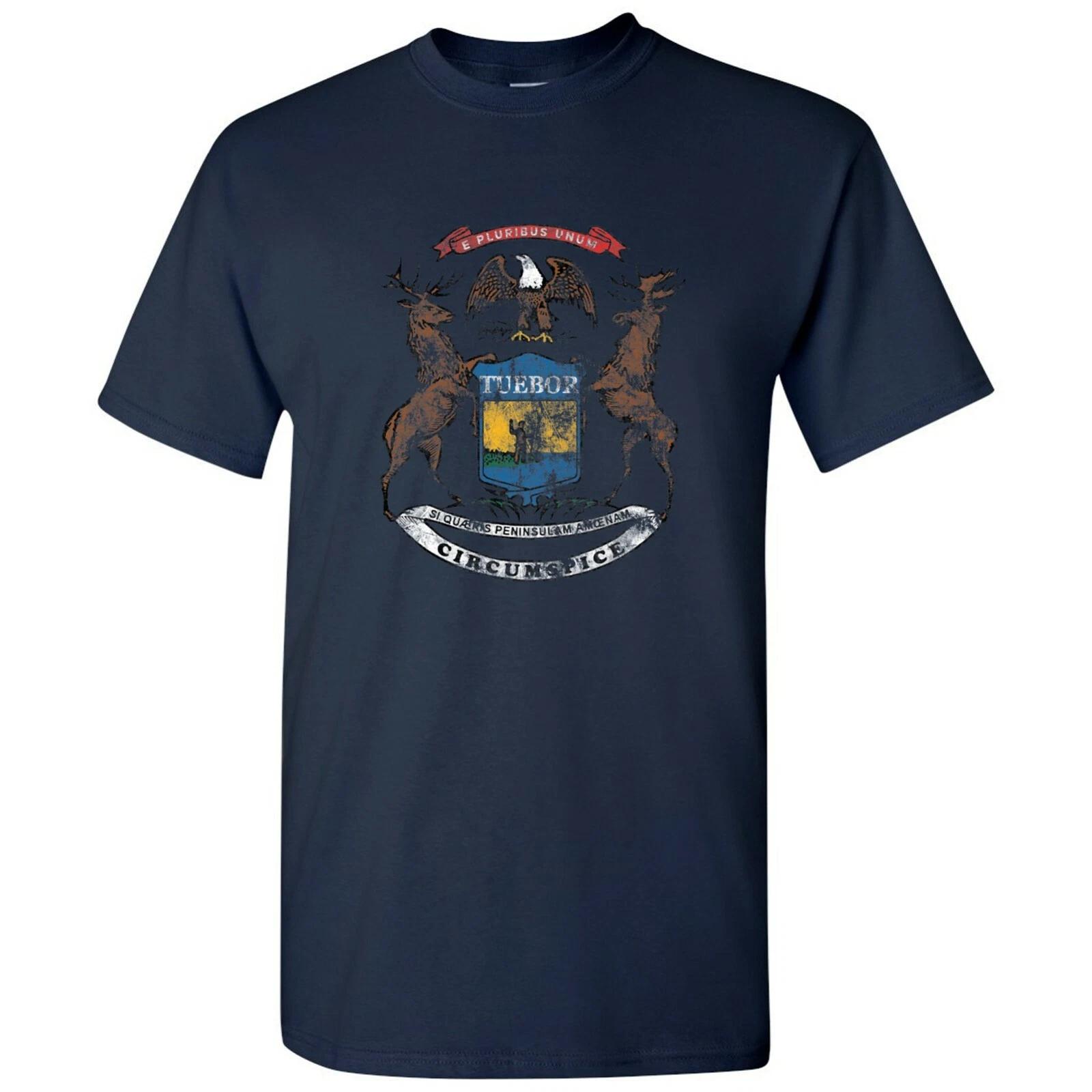 

Michigan State Flag - Hometown Pride Local Souvenir Basic Cotton T-Shirt - Navy M