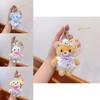 Cute Bear Plush Keyring With Floral Print Clothing And Bow Decor For Kids And Teens