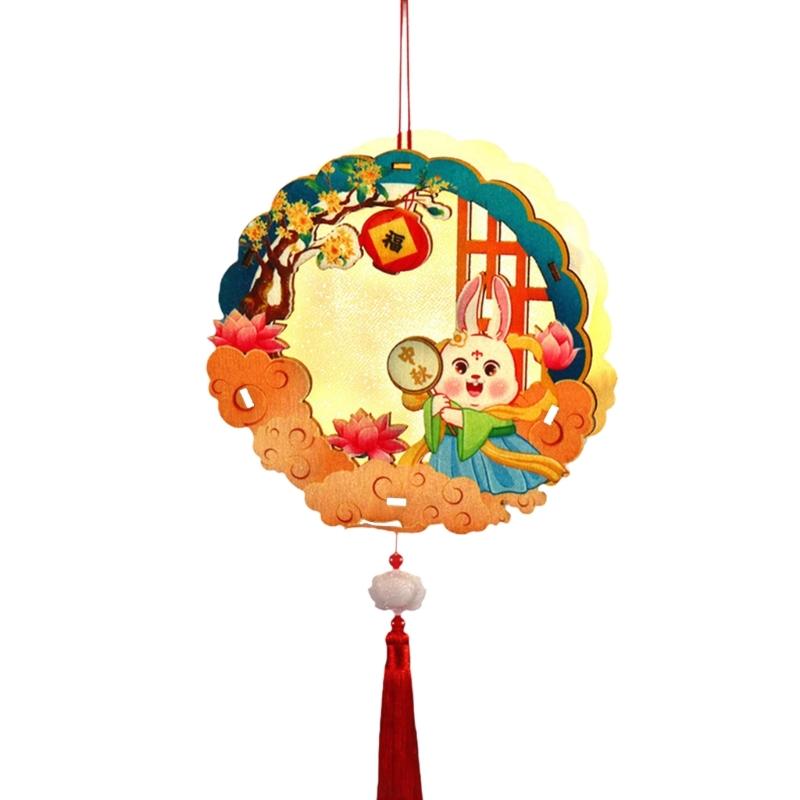 Lovely Rabbits Light Hanging Decors Portable Autumn Festival Rabbits Light Decoration for Cultural Enthusiasts
