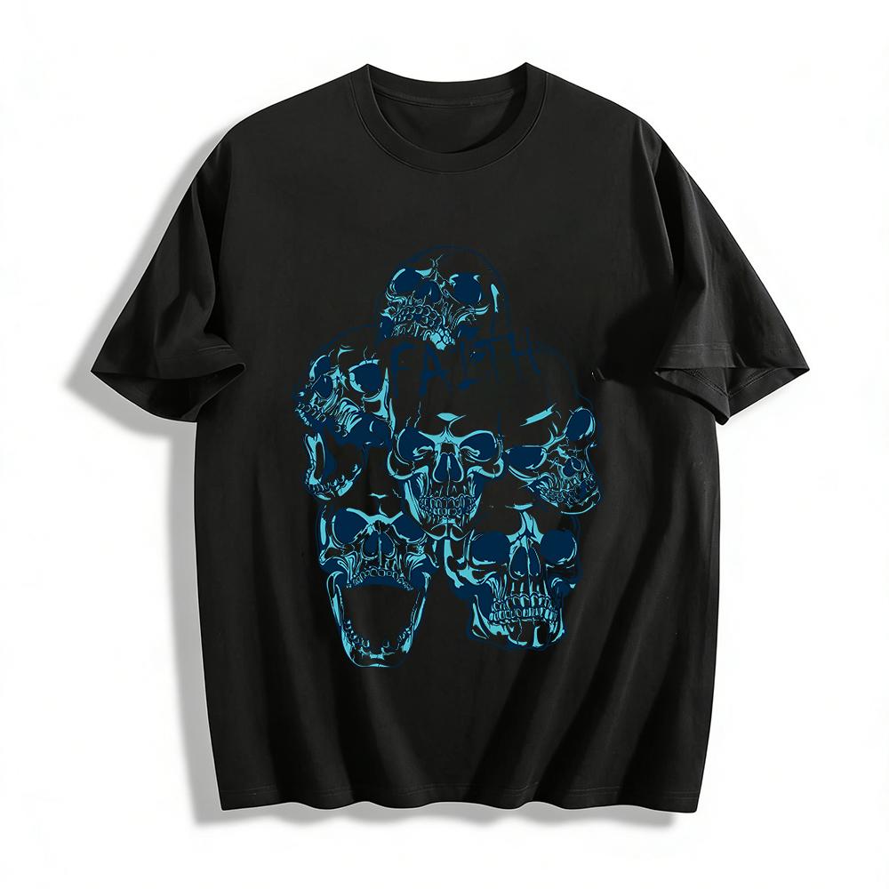 Faith Skull Print Edgy Casual Loose Fit Unisex Top Pure cotton T-shirt XXS
