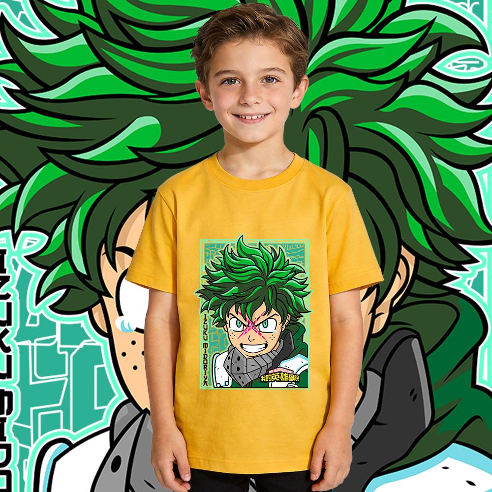 Boys Girls My Hero Academia Midoriya Anime Print Cotton T Shirt Kids Casual Wear Soft Breathable Short Sleeve