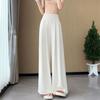Women Pants Elastic High Waist Wide Leg Casual Trousers Pure Color