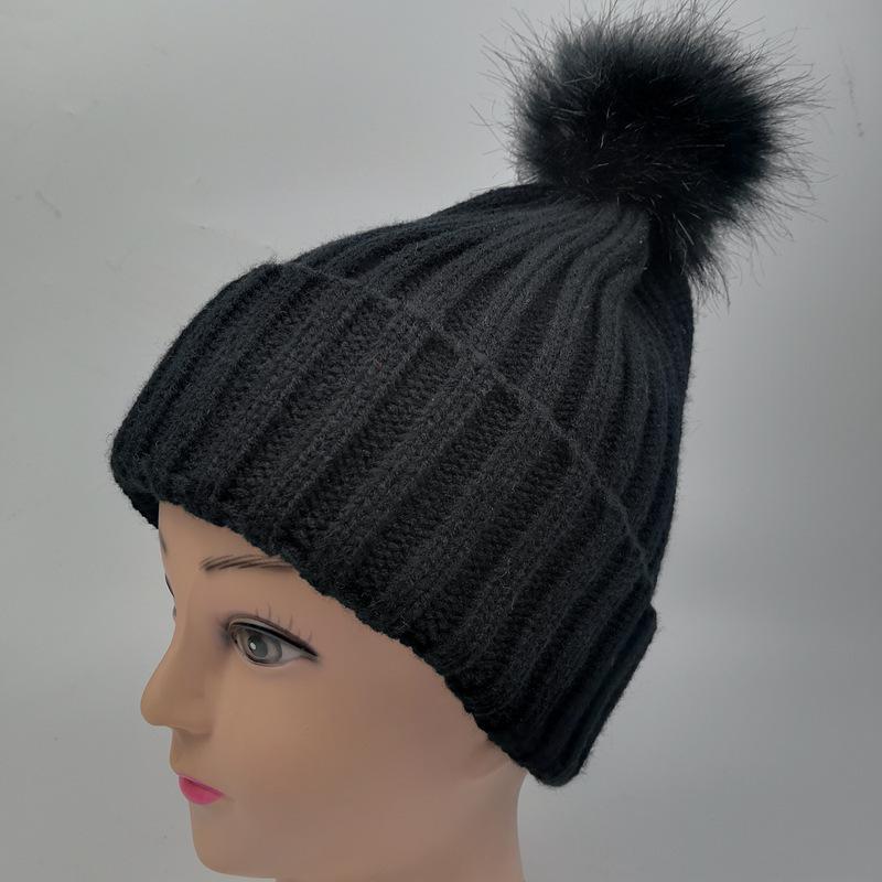 Big hairball pointed hat knitted rough wool hat, winter hairball pullover hat, hairball knitted hat hat