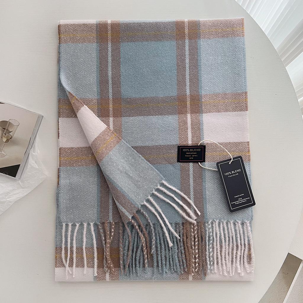 Chic Design Soft Warm Women Scarf Autumn Winter Classic British Imitation Cashmere Muffler Men Plaid Thermal Tassel Shawl Couple