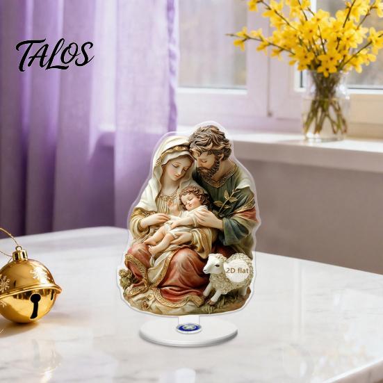 Christmas Fireplace Mantle Decor Acrylic 360 Degree Rotating Ornament, Double-sided HD UV Printed Stable Base Ornaments Religious 2D Decorative