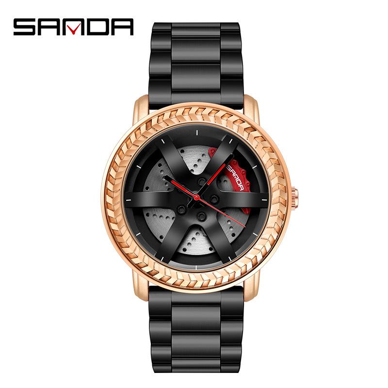 Sanda TEMU Men's Waterproof Quartz Watch with Hollow Dial and Steel Band