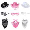 3Pcs Cowgirl Hat Set For Women 3 Light Modes Light Up Tiara With Bandana And Heart Shape Sunglasses Glitter Drawstring Cowboy Hat Dress Decoration