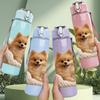 1 ks Pomeranian Pes v dece 750ml Barevná plastová sportovní láhev na vodu Nepropustné víčko s výklopným brčkem Vhodné pro sport, kancelář, domácí použití