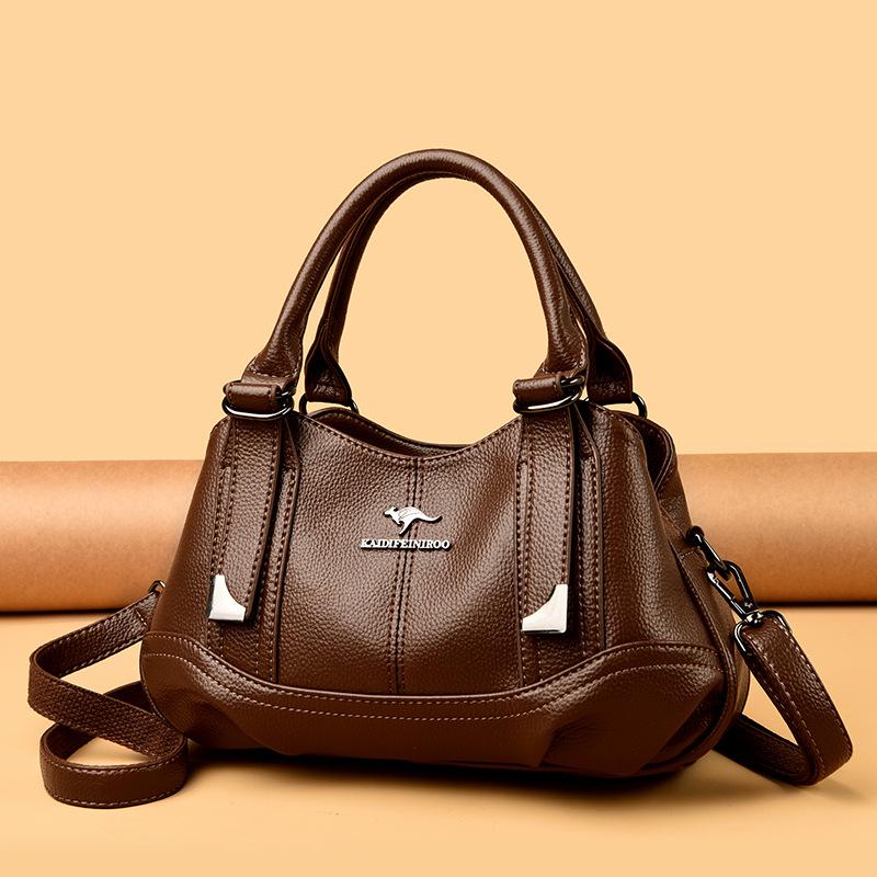 Fashion Three-layer Pocket Handbag, Trendy Leather Texture, Middle-aged Woman's Single-shoulder Bag