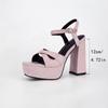 Super high heel waterproof table middle silk hollow thick heel open toe high heel sandals buckle cheongsam pink large size women