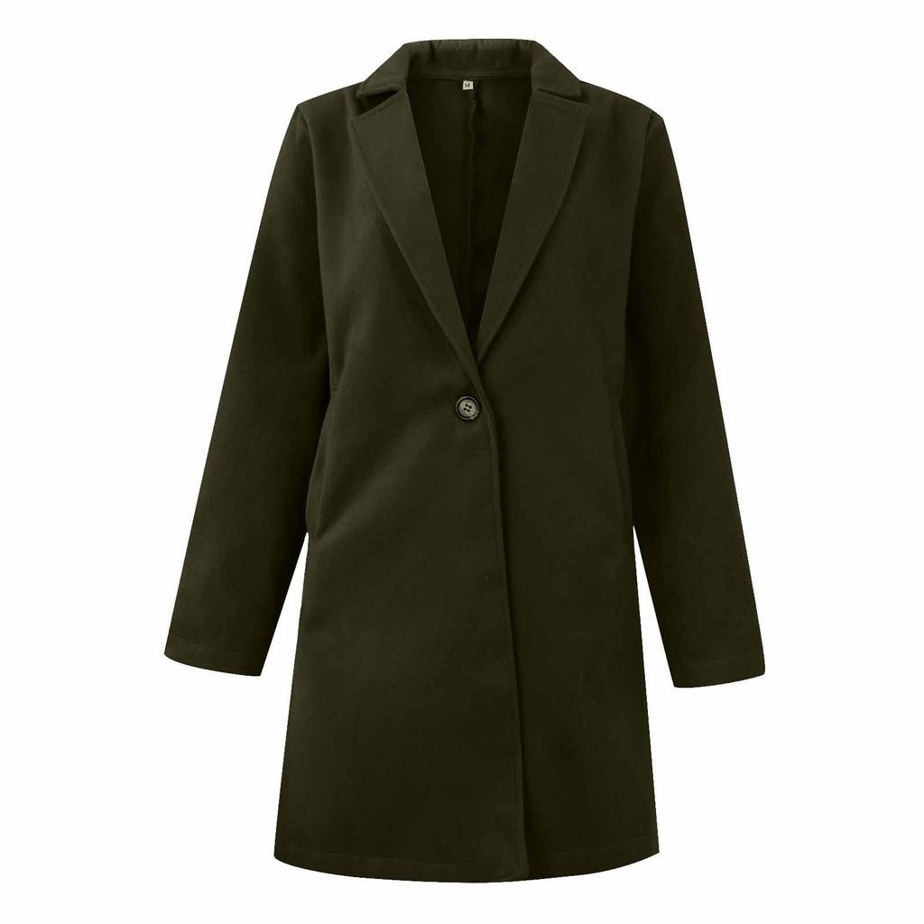 Damenmode, lässig, einfarbig, mit Taschen, locker, langärmelig, Temperament, Wollmantel