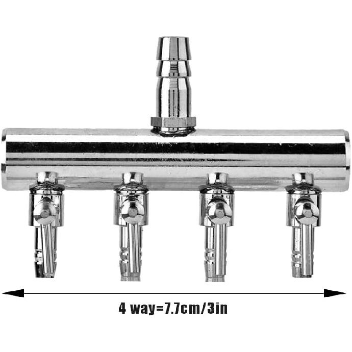 Joyzan Air Splitter Flow Control Valve, Aquarium Flow Gang Lever Pump Distributor 4 Way Stainless Steel Fish Tank Manifolds Multi Port T Shaped Line