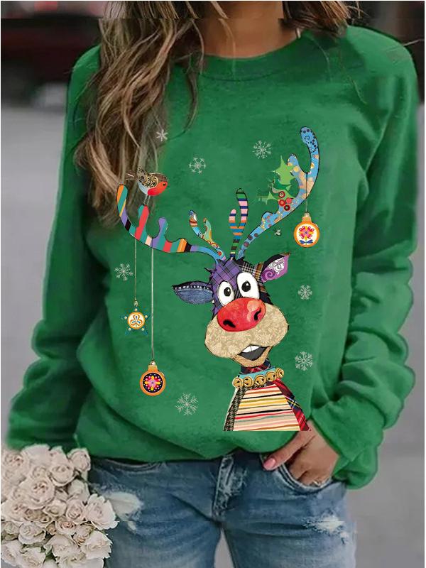 Damen Weihnachten Rundhals Langarm Lässiges Lockeres Bedrucktes Sweatshirt